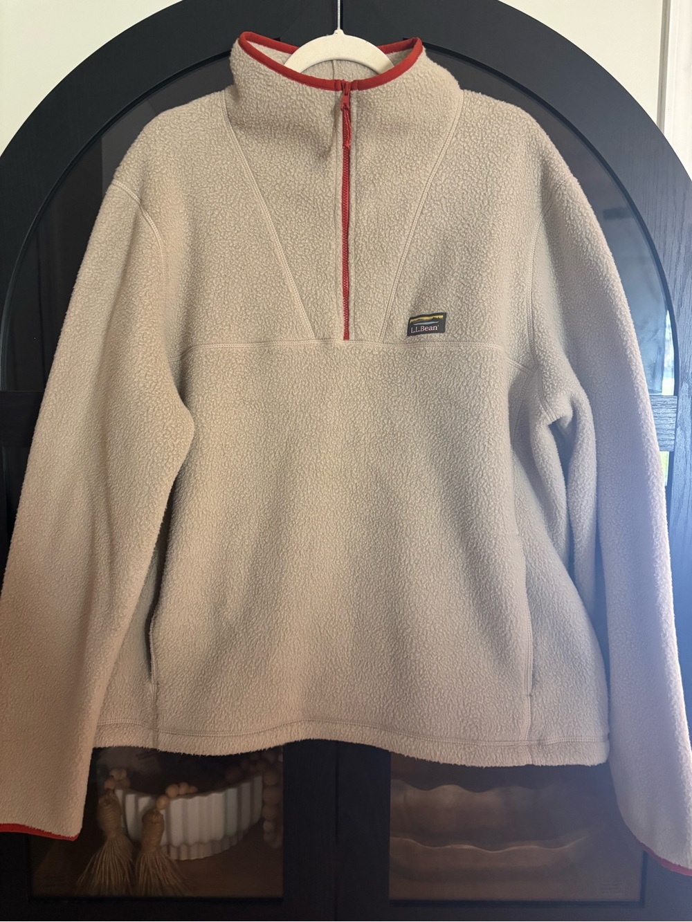 LL Bean Cream Fleece Half-Zip Pullover XL Regular